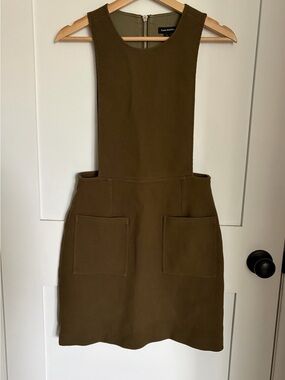 Olive Green Sleeveless Pocket Dress pinafore Frank & Oak